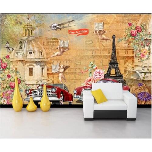 3d wallpaper custom photo European architecture angel classic car flower restaurant room 3d wall murals wallpaper for walls 3 d
