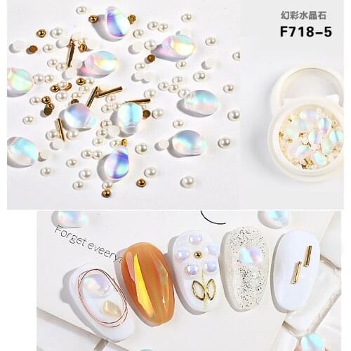 1Box AB Nail Rhinestone Sugar Color Crystal Diamond Gem Sequin Pearl Steel Ball Rivet Glass Nail Art Jewelry Decoration