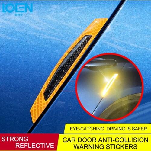 4PCS Car Door Sticker Carbon Fiber Warning Mark Reflective Tape Exterior Accessories Sign Safety Reflective Strips Sticker