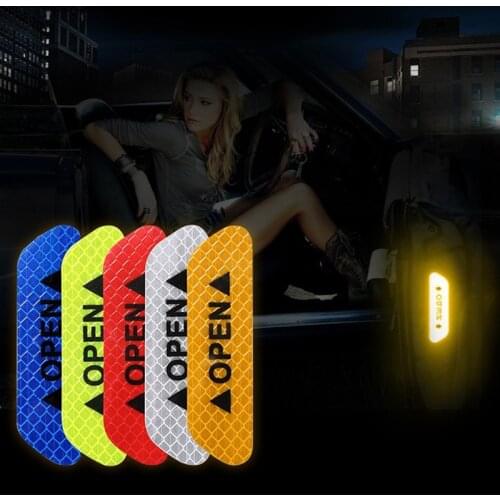 Car OPEN Reflective Tape Warning Mark Reflective Open Notice Bicycle Stickers Exterior Bike Warning Luminous Stickers 4pcs