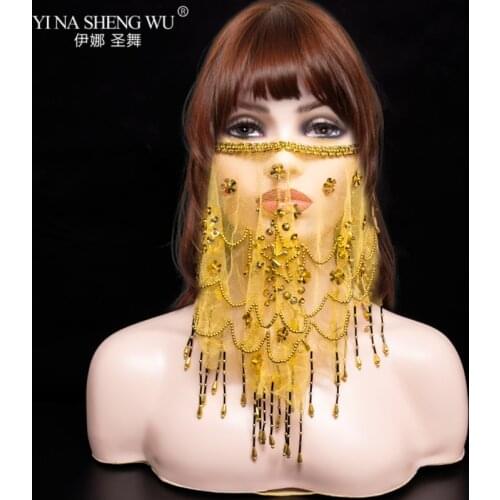 High Quality Cheap Bellydance Face Veil Women Indian Belly Dance Face Veil Tribal Belly Dance Veils For Sale 9 Colors Available