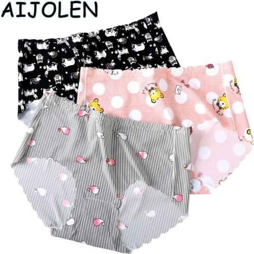 AIJOLEN Seamless Ice Silk Underpants Ladies Cartoon Print Underwear Cute Comfortable Underwear Cute Panties for Women