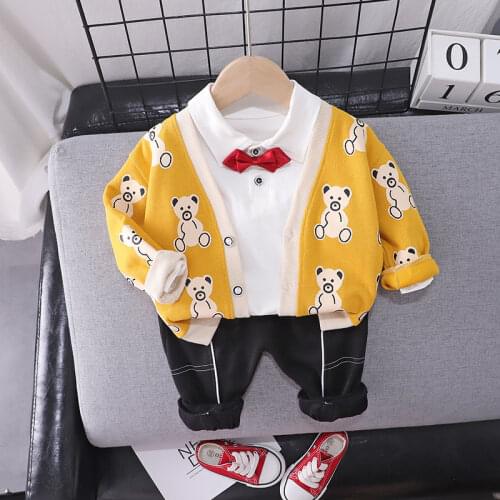 Spring Children Wear Baby Boy Cotton Cartoon Printe Shirts Coats Pants 3Pcs/sets Infant Outfit Kids Fashion Toddler Tracksuits