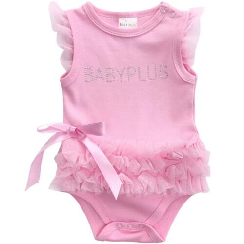 Infant Baby Girl Clothes Pricness Dress Lace Cotton Sleeveless Bodysuit Outfit Pink Size 0-24M