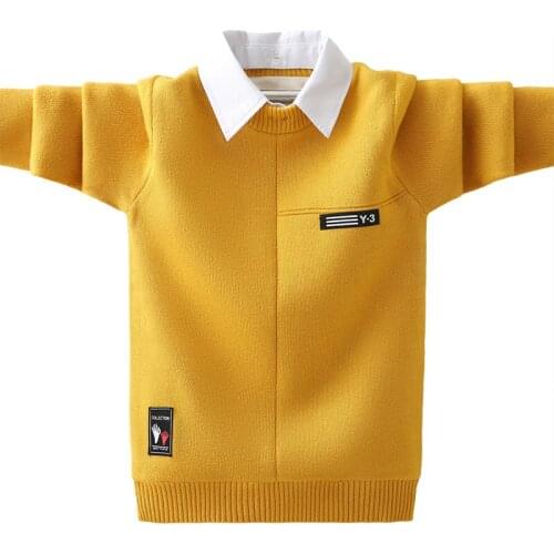 Cotton boys pullovers spring boys warm jacket teenage winter velvet sweaters turn-down collar knitted clothes bottoming shirt