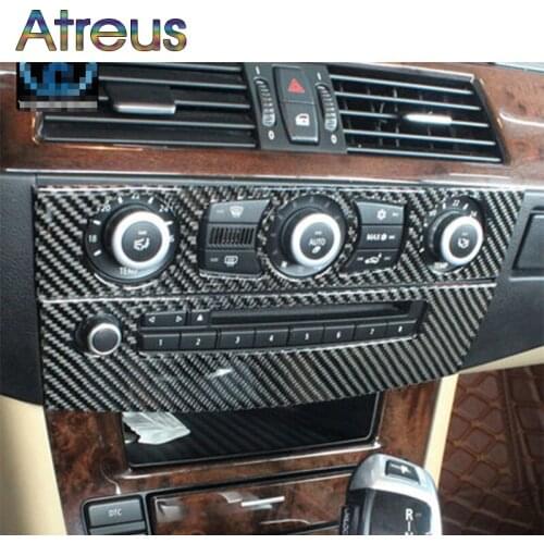 Carbon Fiber Interior Trim Air conditioning CD Control Panel Car Styling Stickers For BMW e60 5 series 2004-2010 accessories