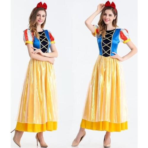Snow White Princess Adult Costume for women Halloween party Carnival Cosplay Costumes girls Dress + Headwear Long Dress