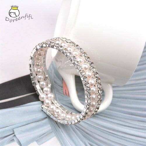 Hot Sale Czech Rose Gold Color Pearl Women Bangles Bracelets Female Trendy Jewelry Wedding Bridal Bangle Party Gift Jewellery