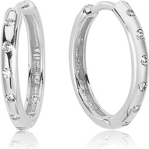 Valori Jewels Small Stylish Hoop, Zirconia White Gemstone, Rhodium Plated, Sterling Silver Charm Earring