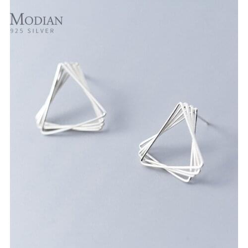 Modian Simple Design 925 Sterling Silver Hollow Triangle Square Stud Earring for Women Fashion Geometric Ear Pin Fine Jewelry