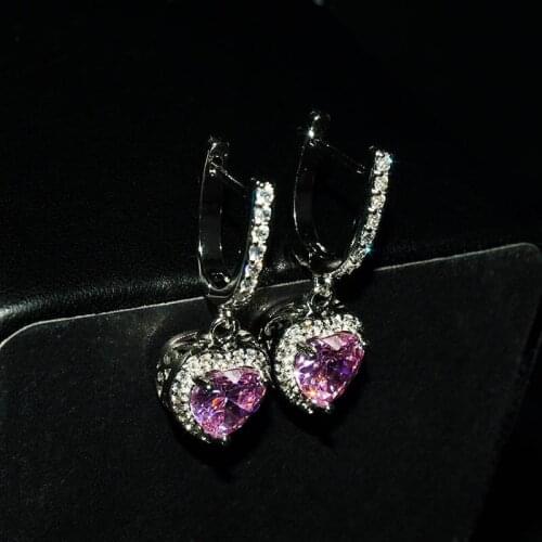 Fine Jewelry Cute Heart Drop Earrings Inlay Dazzling Crystal Zircon Womens Wedding Engagement Luxury S925 Accessories Gifts