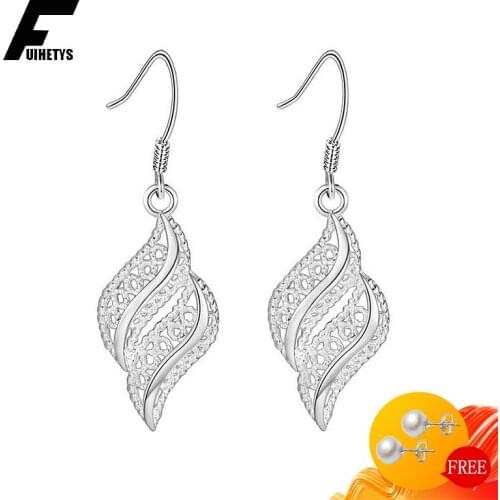 Bali Jelry Trendy Silver 925 Earrings Jewerly Geometric Shape Hollow Drop Earring Accessories for Women Wedding Engagement Party