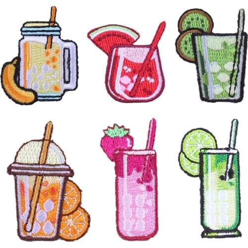 Cartoon Fruit Glass Bottle Foods Drinks Stickers Iron On Patches for Clothes Sewing Embroidery Applique DIY Backpack Badges