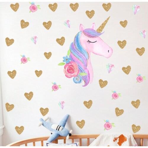 Cartoon Unicorn Horse Star Heart Shape Pattern Wall Sticker For Kids Room Home Decoration Diy Animal Mural Art Pvc Decal