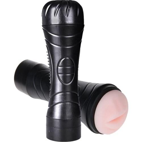 Male Vibrating Masturbation Cup Artificial Silicone Realistic Vagina Pussy Mouth Sucking Tighten Sex Toys for Men Black Plastic