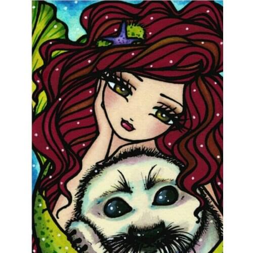 5D DIY Poured Glue Little Girl Diamond Painting Kits Full Round Square with AB Drill Scalloped Edge Unique Gift Home Decor