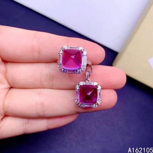 Fine jewelry 925 pure silver Chinese style natural amethyst womens luxury popular Sugar tower gem pendant adjustable ring set s