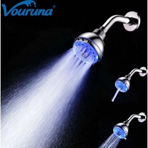 VOURUNA Adjustable 3 Mode Temperature Sensor LED Ceiling Shower Light Water Powered Rain Shower Head