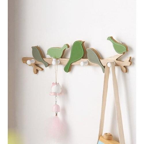Wall Decoration Ins Style Birds Coat Rack Creative Wooden Hook Rail Clothes Hanger Children Bedroom Wall Door Hanging Home Decor