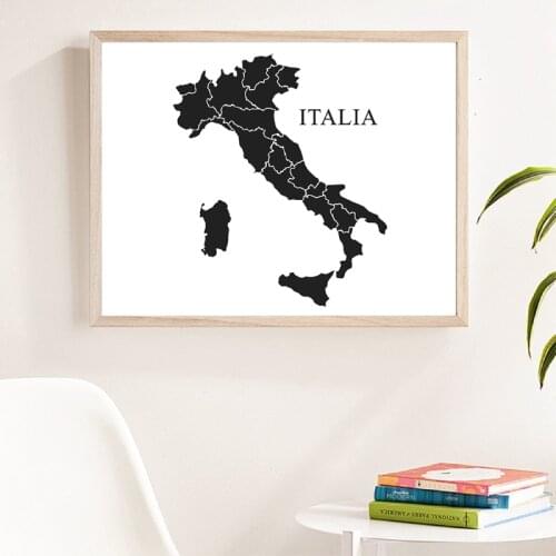 Wall Art Prints Poster Italia Map Black Canvas Painting and Prints Decoration for Living Room and Bedroom 2Pcs Frameless