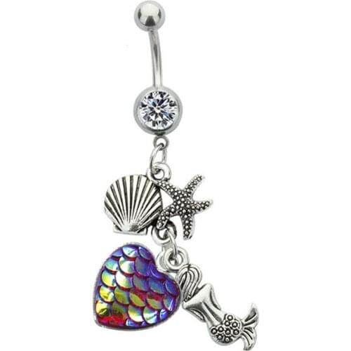 New Arrival Mermaid Piercing Navel Medical Stainless Steel Piercing Belly Button Rings Body Piercing Pendant Navel Jewelry