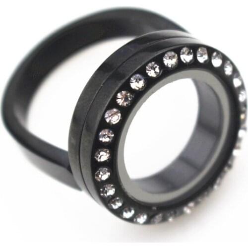 New Style 4pcs 20mm Fashion Women Black Stainless Steel Crystal Floating Locket Ring Twist Glass Memory Locket Ring Jewelry