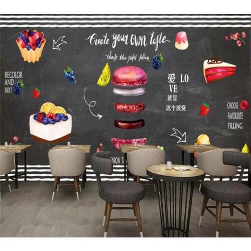 Papel de parde hand-painted dessert macaron cake coffee milk tea 3d wallpaper mural, living room kitchen wall papers home decor