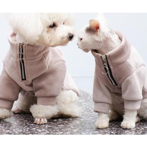 General Leisure Autumn Winter Solid Color Zipper Closure Warm Two-legged Dog Sweater Pet Clothes Teddy Small Pet Vest Pajamas