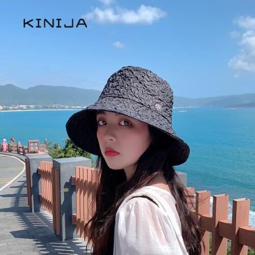 Summer bucket hats for women Korean girls Fold designer basin hat beach fishing sun protection fisherman cap Panama Lace hat cap