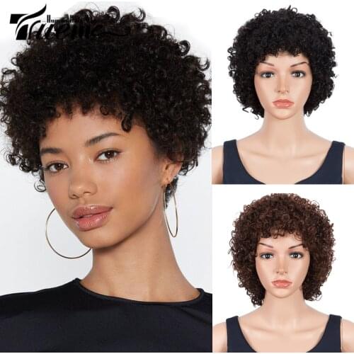 Trueme Full Bob Human Hair Wigs For Women Brazilian Curly Remy Hair Wig Short Curly Wig Mix Red Wine Brown Blonde Color