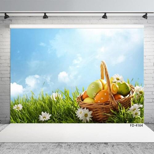 Easter Eggs Sunshine Spring Grass White Flower Photography Backgrounds Baby Shower Newborn Portrait Photo Backdrops Studio Props