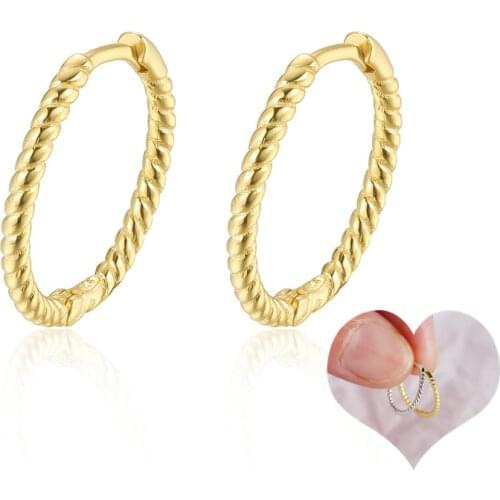 Twisted Hoop Earrings 925 Sterling Silver Gold Plated Huggie Small Helix Cartilage Piercing Earrings For Women Men Fashion