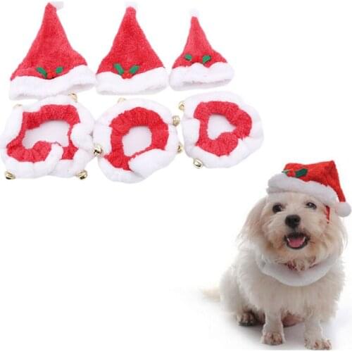 2019 Hot Sell Popular 2Pcs Set Pet Dog Cat Santa Hat And Collar With Bells Christmas Cute Christmas Pet Costume Dress
