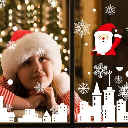 Santa Elk Christmas PVC Static Sticker Beautify Home Windows Large Snow Flake Wall Sticker New Year Party Glass Dress up Jewelry