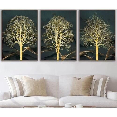 Christmas Decoration Dark Green Abstract Golden Tree Print Poster Canvas Painting Modern Luxury Big Wall Art Nordic Home Decor