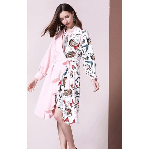 Pink Spring Thin Trend Coat Feminino Runway Fashion European American Street Print Long Slim 2020 New Arrive Personality Special