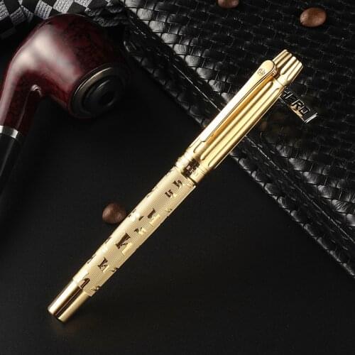 High Quality 12K Golden Luxury fountain pen 0.5mm ink pens metal pen for writing Caneta Stationery with gift box 2057