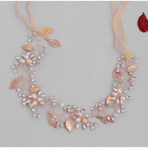 Bridal Hair Accessories Handmade Gold Crystal Pearl Headband tiara Flower Headpiece Hair Jewelry Wedding Hair Accessories Gift