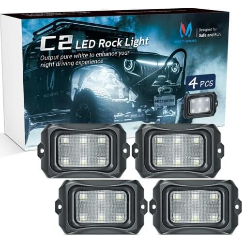 MICTUNING C2 Curved LED Rock Light Pure White 4 Pods LED Underglow Lights Underbody Glow Lamp For Car Truck UTV SUV Offroad Boat