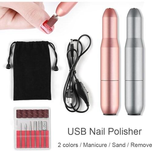 USB Electric Nail Polisher Nail Manicure Machine Mini Portable Manicure Sander Nail File Grinding Exfoliating Nail Art Tools Kit
