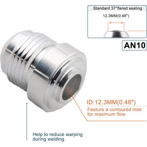 Top Quality Aluminum AN10-AN Straight Male Weld Fitting Adapter Weld Bung Nitrous Hose Fitting Silver JT1510