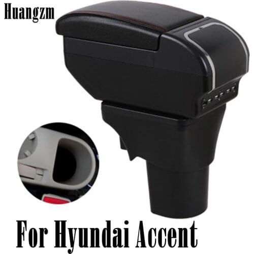 For Hyundai Accent Verna 2006-2011 Dual Layer PU leather Armrest box Large Space Central Store Content box with USB Charging ash