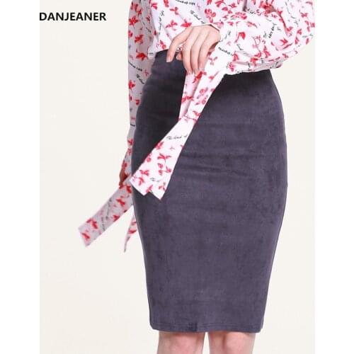 Danjeaner 10 Colors 2018 Women Skirt Winter Solid Suede Work Wear Package Hip Pencil Midi Skirt Autumn Winter Bodycon Skirts