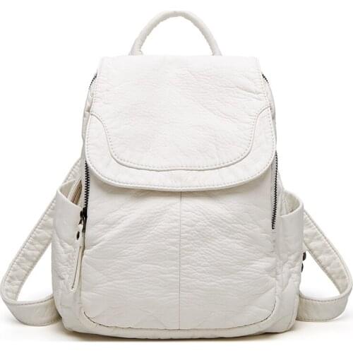 Womens Backpacks 2021 New White Anti-theft Backpack Women Fashion Lychee Pattern Travel Bags Woman Multifunction Shoulder Bag