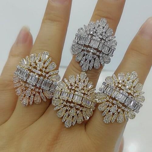 High Quality New Fashion Luxury Charm AAA Baguette Cut Cubic Zircon Wedding Rings for Women T Shape Stone Party Wedding Jewelry