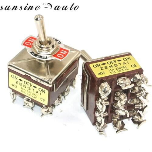 1pcs 380V 10A ON/OFF/ON 3 Positions 12 Pins Self-lock Toggle Switch 4PDT 15A 250VAC