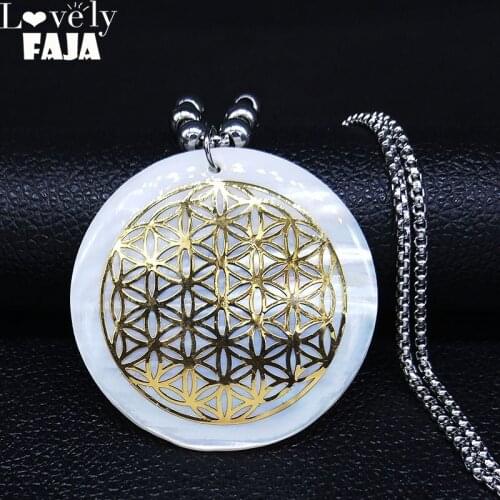 2021 Flower of Life Shell Stainless Steel Long Necklace for Women Gold Color Necklaces & Pendants Jewelry colgantes N20086