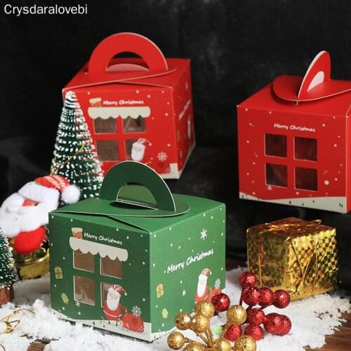 20pcs Merry Christmas Celebrate Protable Paper Box Santa Claus Kind/Child Favor With Transparent Window Baking Biscuit