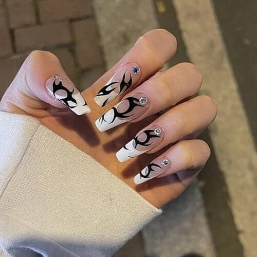 24pcs Nails Patch Glue Type Long Paragraph Fashion Removable Manicure Patch False Nails Save Time Nail Patch SANA889