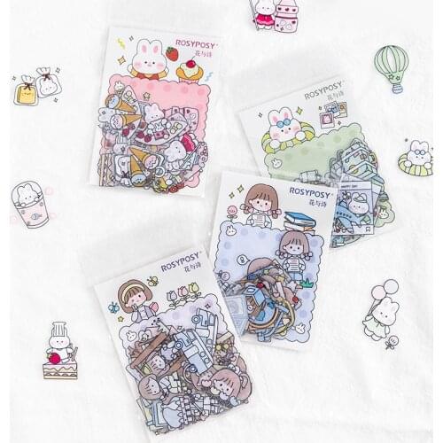 Dimi 40Pcs Cute Waterproof Transparent Sticker Shaped Cut By Rabbit IceCream Decor Cup Scrapbooking Journal Diary Kawaii